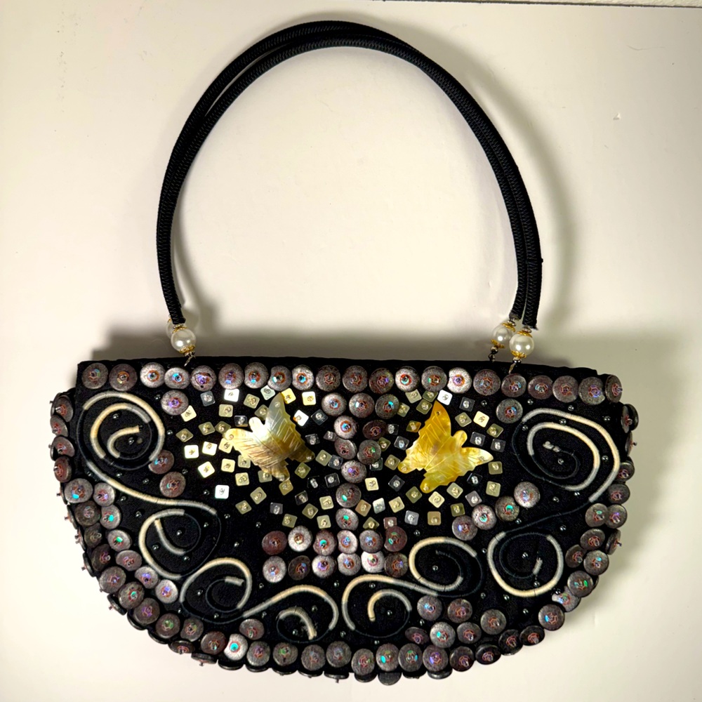 Mido Collection Black Beaded Shoulder Bag